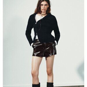 NWT ZARA Womens Size Medium Faux Leather 3” High Rise Black Shorts Goth